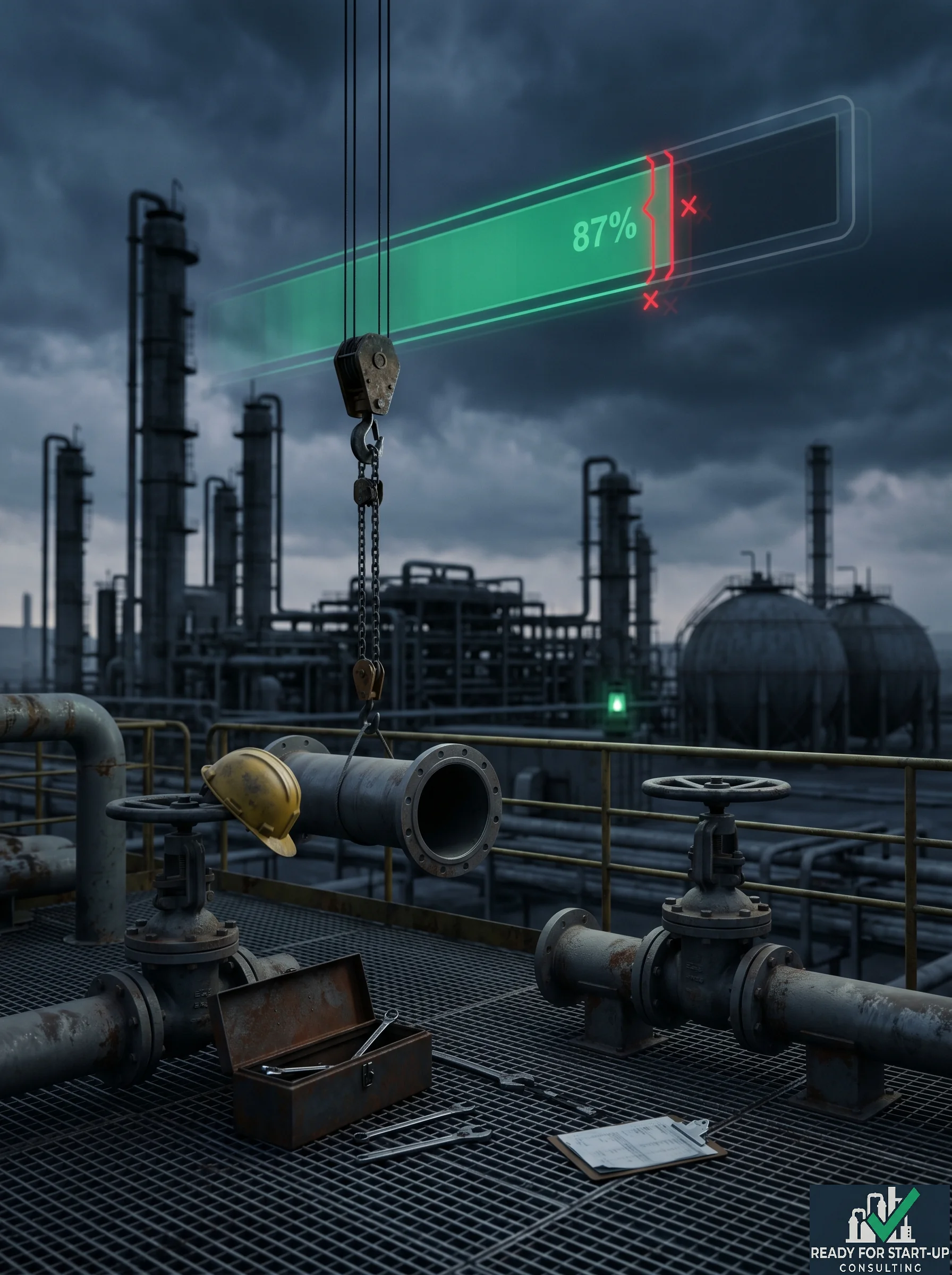 Stalled industrial start-up with idle plant and mounting costs